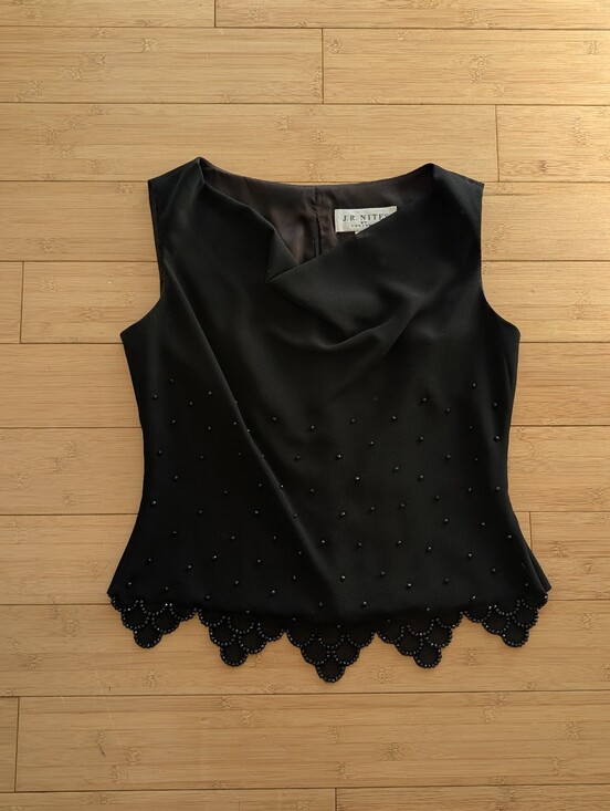 J.R. Nites Tops - JR Nites Vintage Black Beaded Sleeveless Evening Blouse